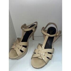 Saint Laurent Beige Patent Leather Platform Sandals - Size 39.5